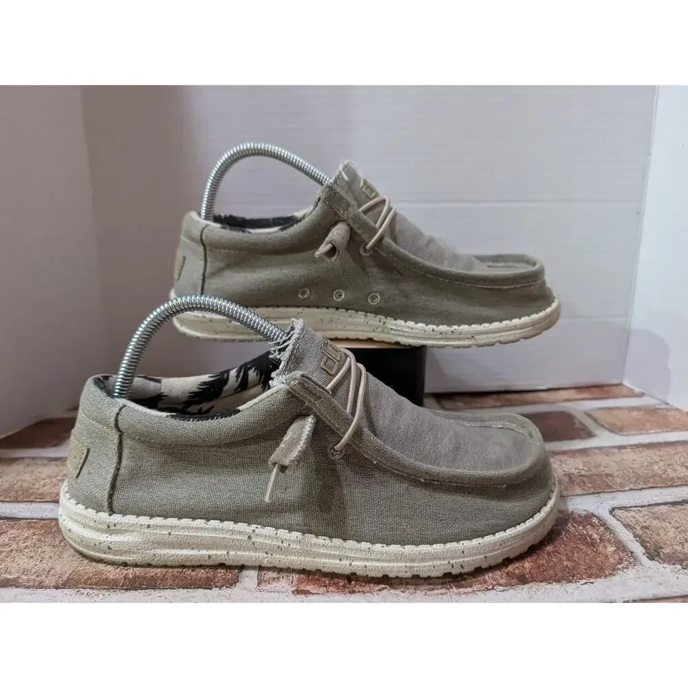 Hey Dude Wally Stretch Men's Size 8 Beige Canvas Slip On Shoes Loafers 110380500